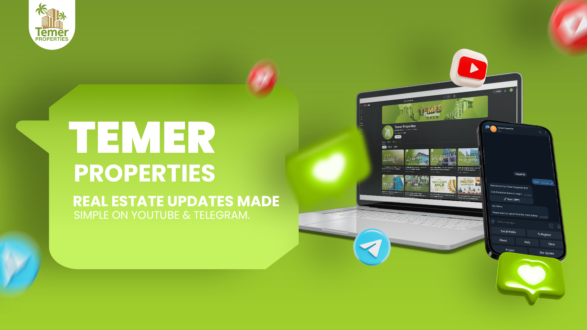 Temer Properties: Real Estate Updates Made Simple on YouTube & Telegram